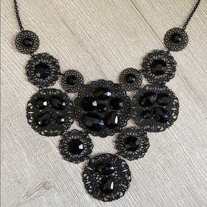 Black diamond and metal necklace